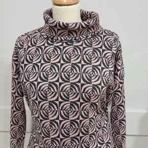 Sunday Pink / Grey Roll Neck Knit Jumper