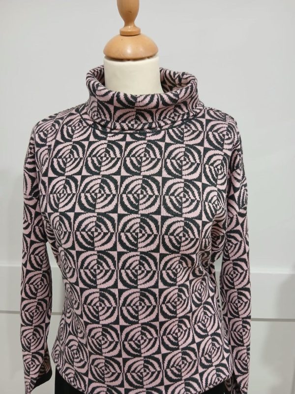 Sunday Pink / Grey Roll Neck Knit Jumper