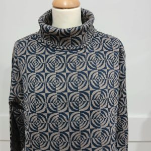 Sunday Navy / Taupe Roll Neck Knit Jumper
